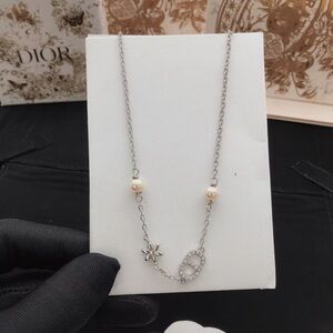 Dior Silver Necklace with Pearls and Floral Charm